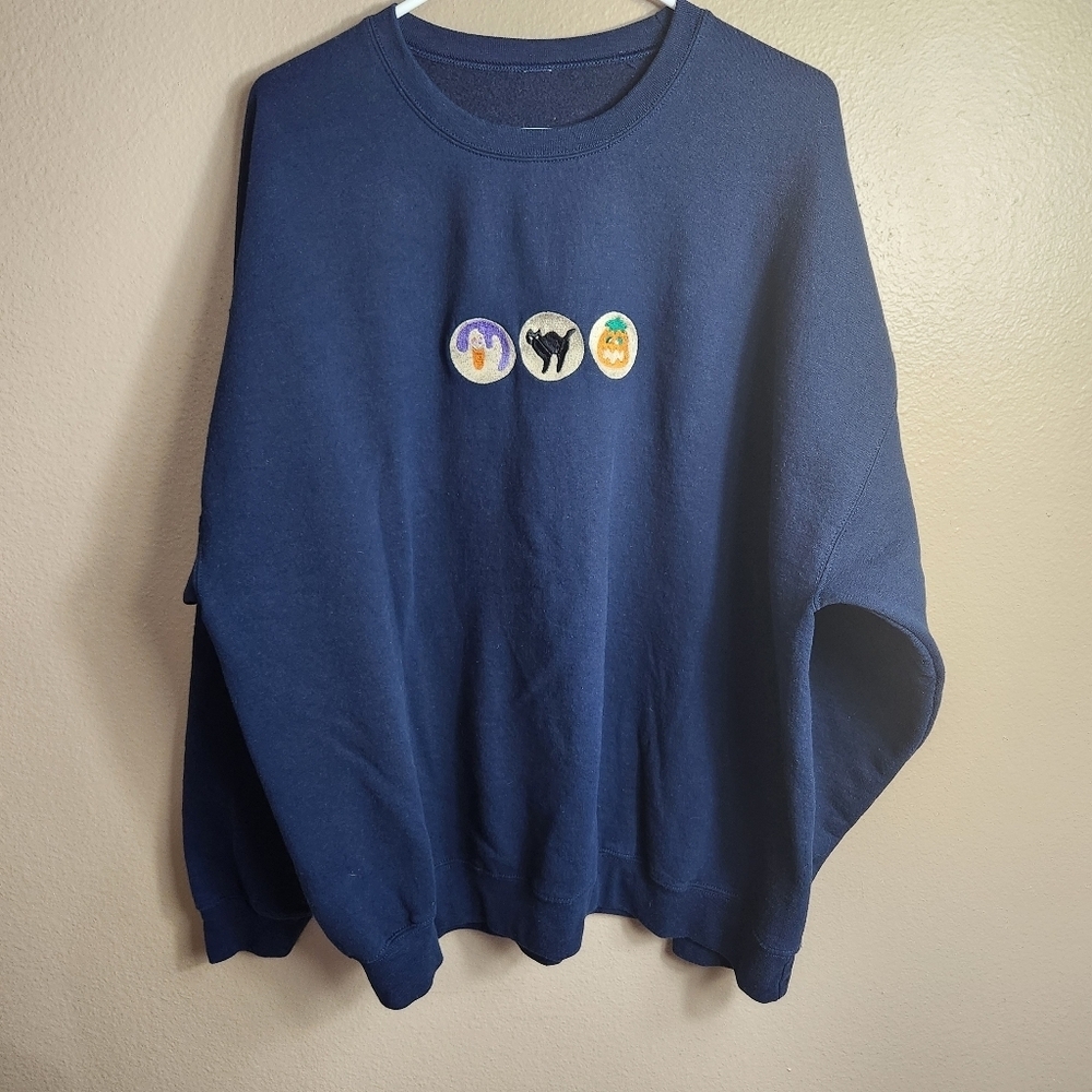 Womens |1X| Navy Halloween Embroidered Crewneck Sweatshirt